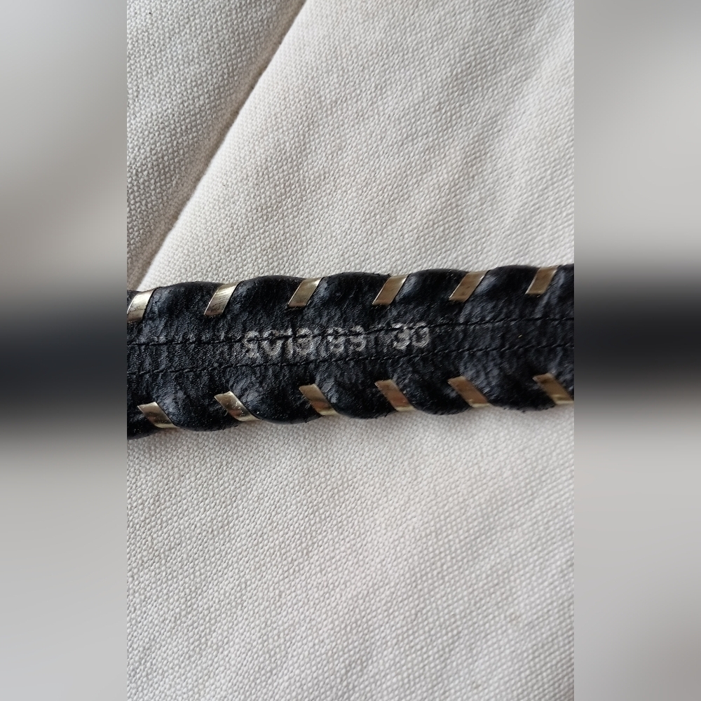 Vintage Beaded Designed Black Leather Belt_30 - Picture 2 of 6